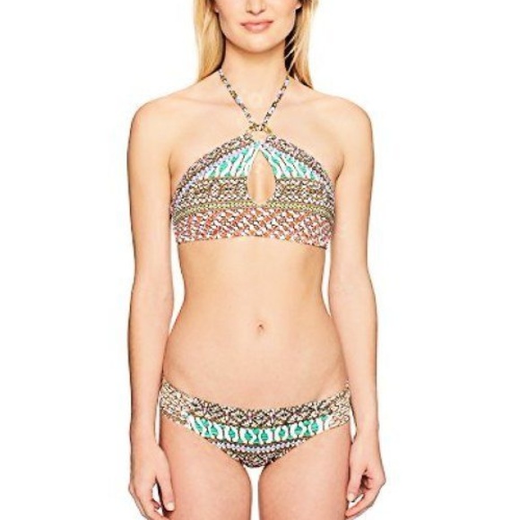 NWT Trina Turk Macrame Mix High Neck Halter 2 Piece Bikini Boho Swimsuit Size 8